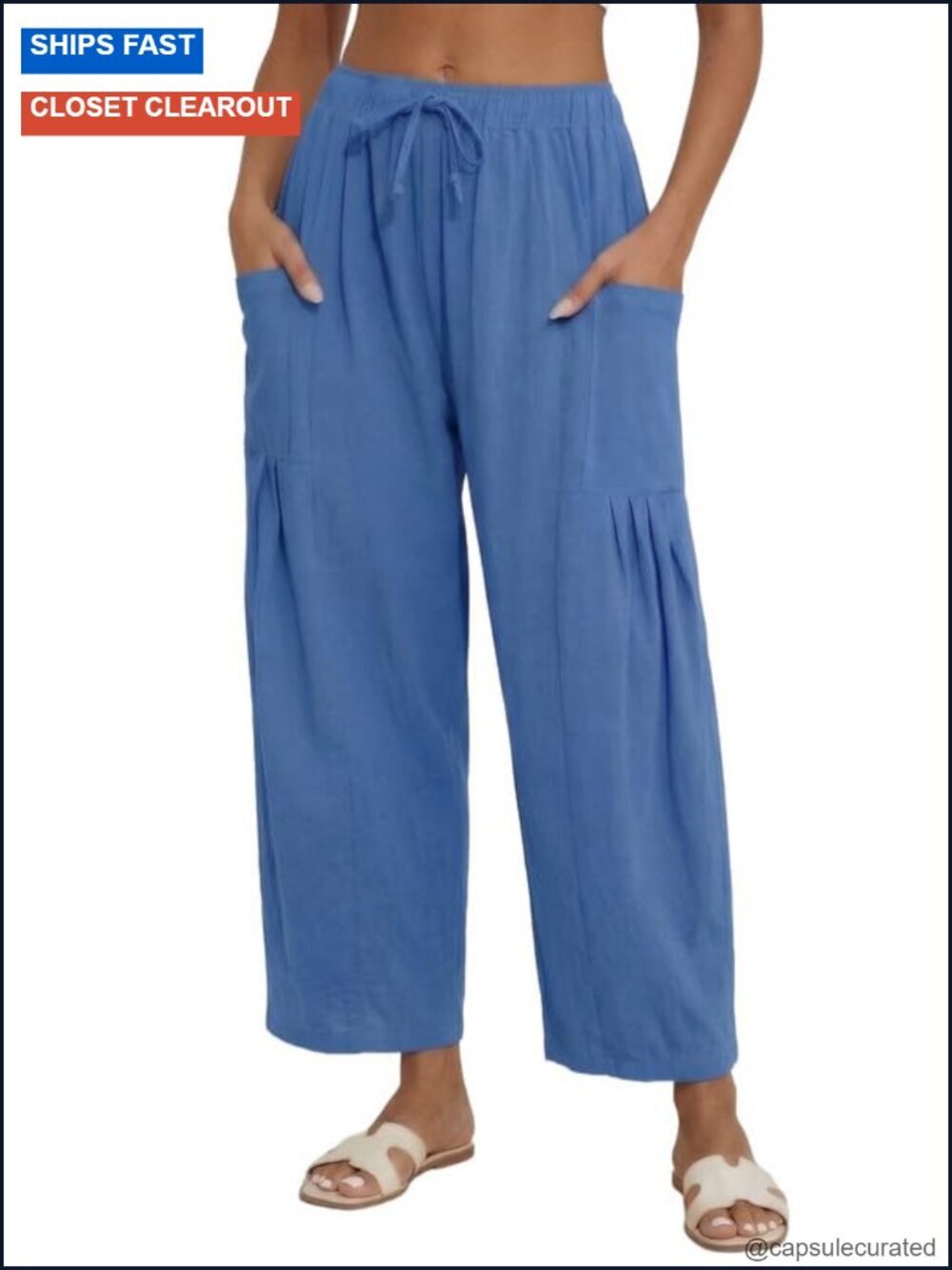 Linen Blend Wide Leg Pants with Pockets Drawstring Palazzo Harem